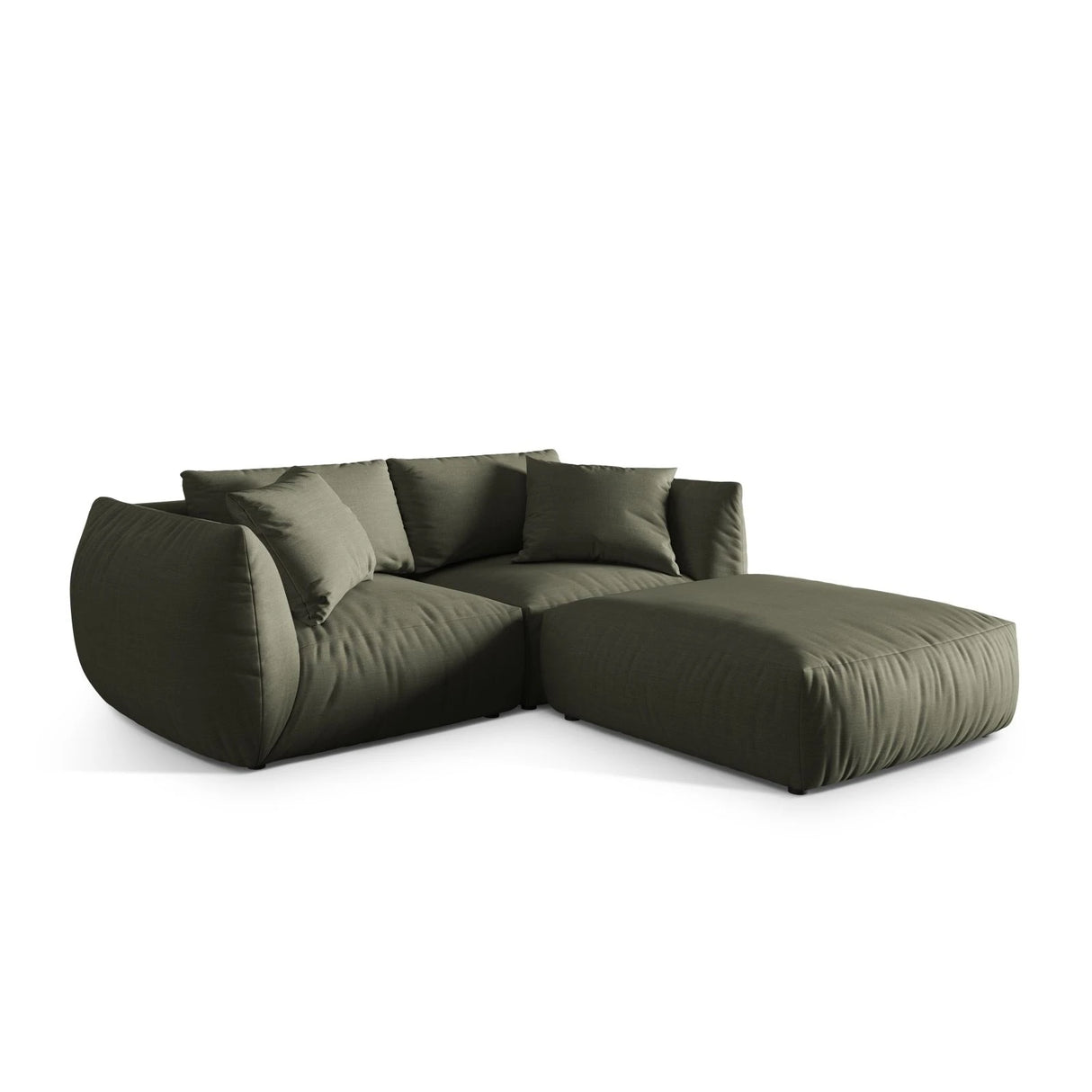 Chris 3-Sitzer Ecksofa mit Poufmodul in Leinenoptik aus Strukturierter Stoff (LIN81) in Muted Blue, 220x200 cm – Bild 4
