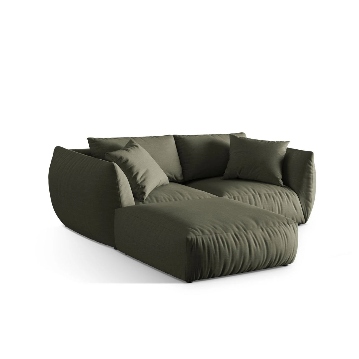 Chris 3-Sitzer Ecksofa mit Poufmodul in Leinenoptik aus Strukturierter Stoff (LIN81) in Muted Blue, 220x200 cm – Bild 5