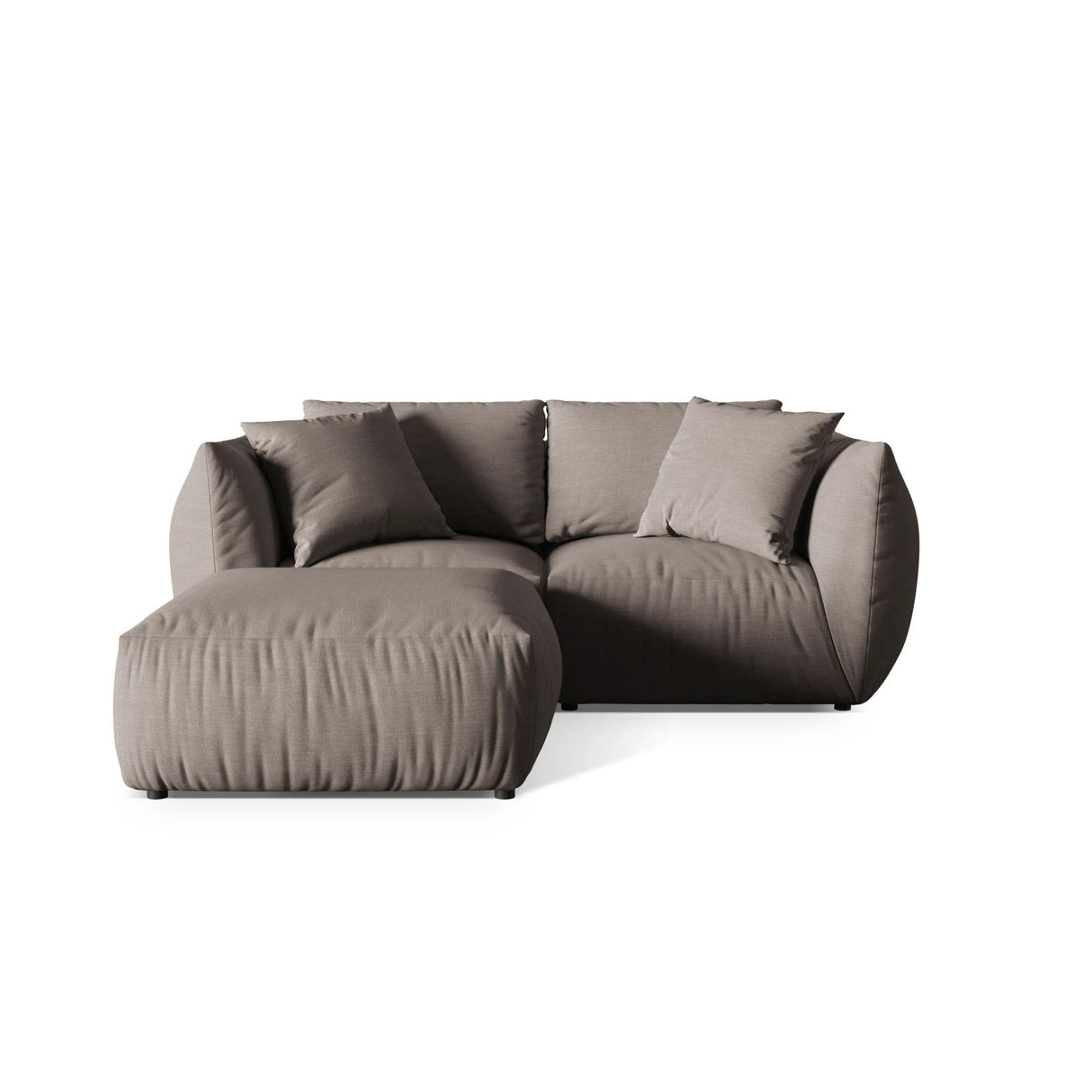 Chris 3-Sitzer Ecksofa mit Poufmodul in Leinenoptik aus Strukturierter Stoff (LINS07) in Concrete, 220x200 cm – Bild 1