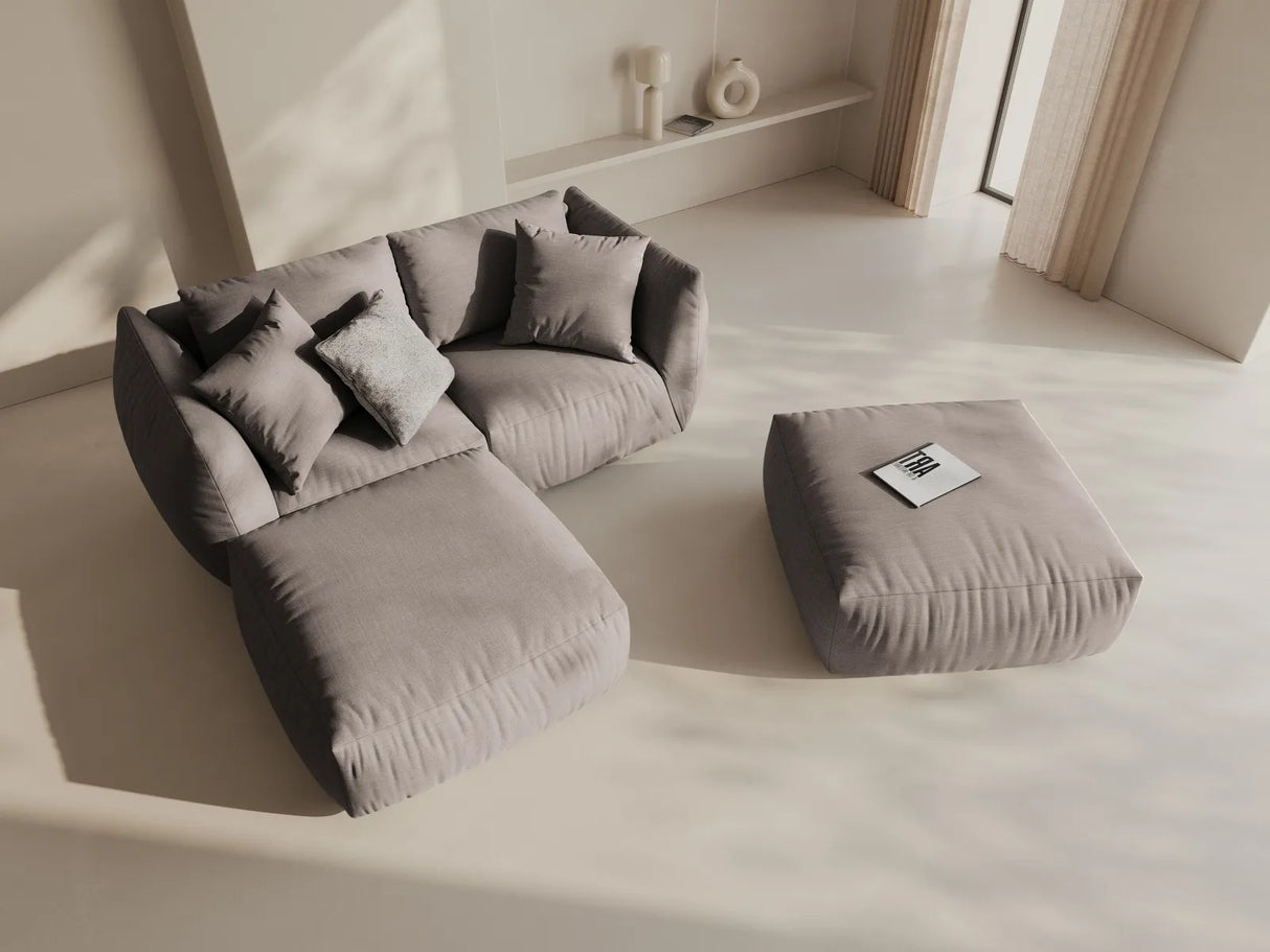 Chris 3-Sitzer Ecksofa mit Poufmodul in Leinenoptik aus Strukturierter Stoff (LINS07) in Concrete, 220x200 cm – Bild 2