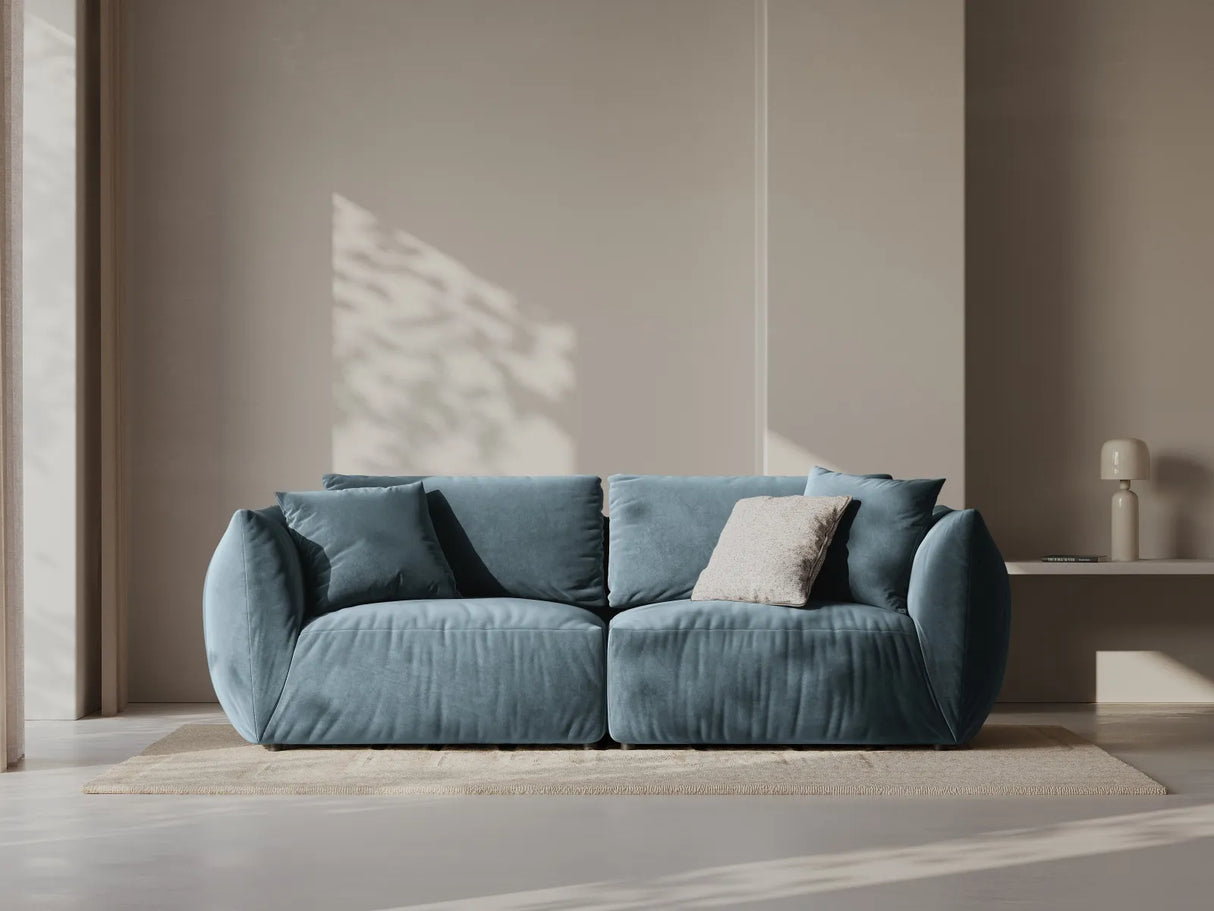 Chris 3-Sitzer Sofa in Leinenoptik aus Samt (CasDaBl) in Pastel Blue, 220x100 cm – Bild 2