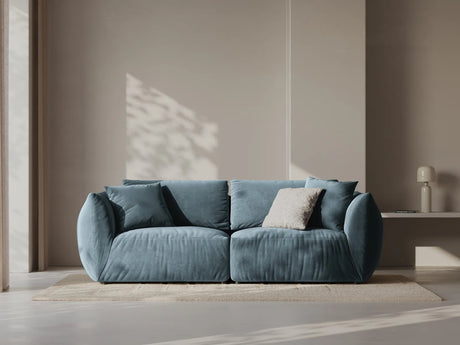 Chris 3-Sitzer Sofa in Leinenoptik aus Samt (CasDaBl) in Pastel Blue, 220x100 cm – Bild 2