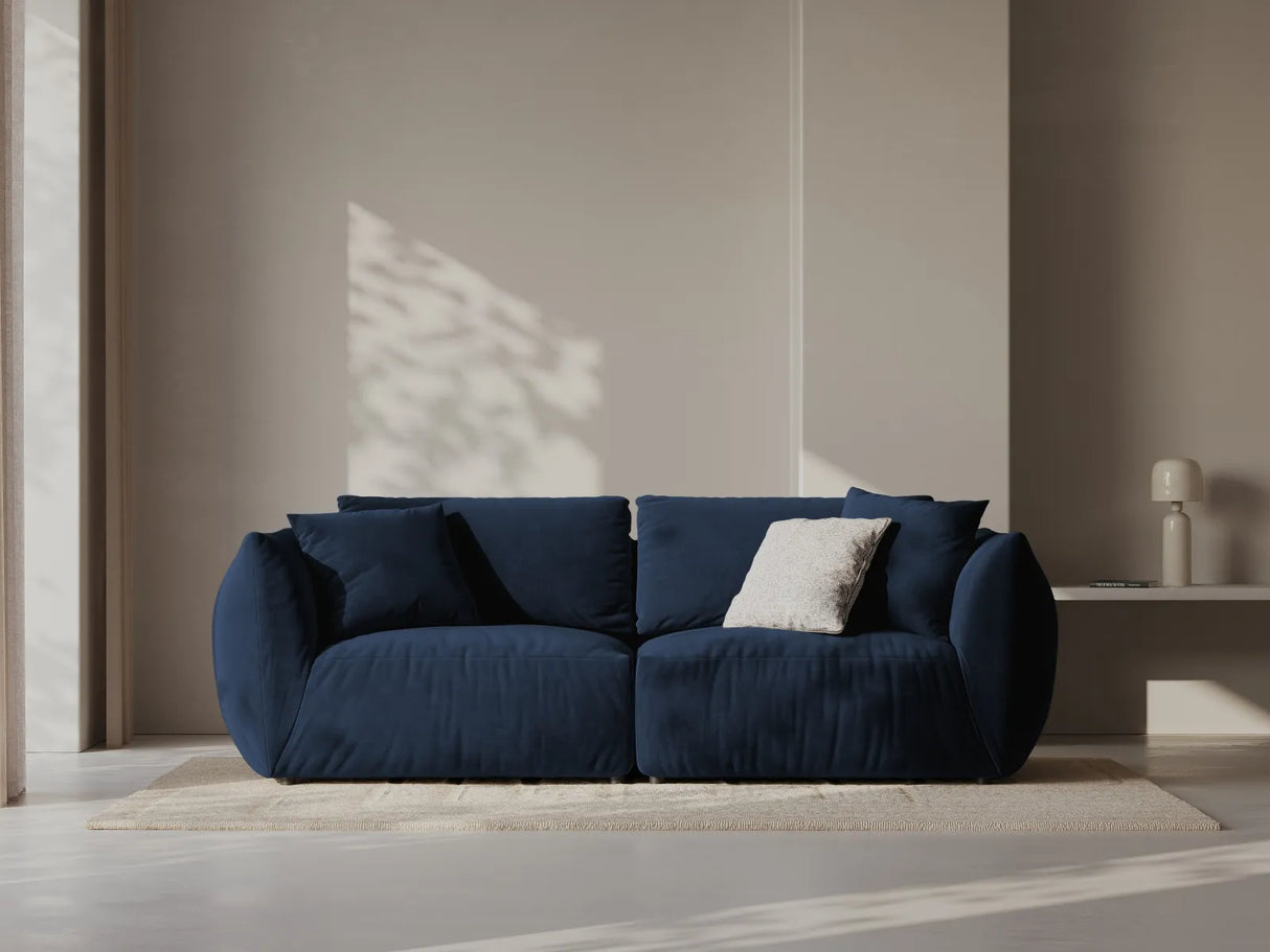 Chris 3-Sitzer Sofa in Leinenoptik aus Samt (CasDeBl) in Königsblau, 220x100 cm – Bild 2