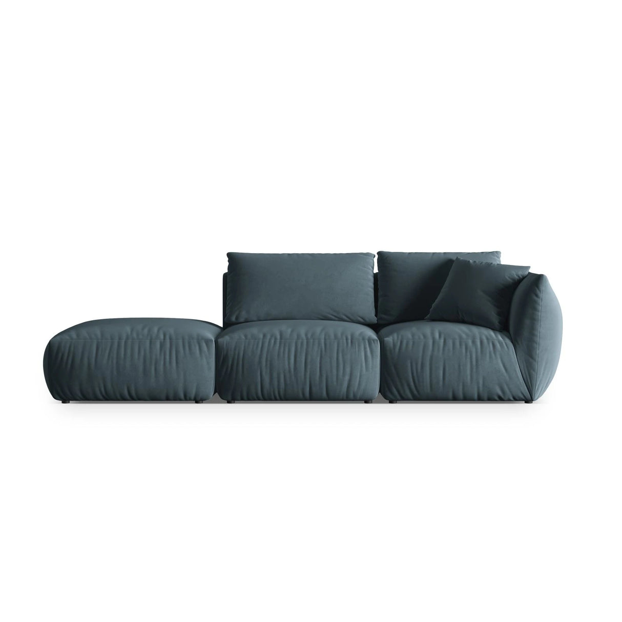 Chris 3-Sitzer Sofa, Links, mit Poufmodul, in Leinenoptik aus Samt (CasDaBl) in Pastel Blue, 315x100 cm – Bild 1