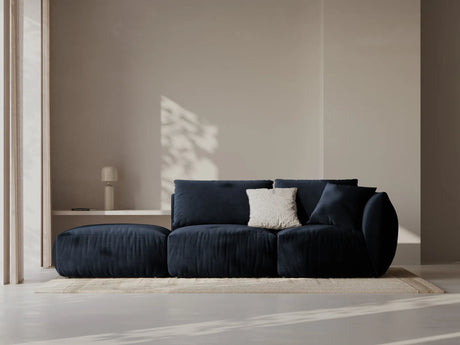 Chris 3-Sitzer Sofa, Links, mit Poufmodul, in Leinenoptik aus Samt (CasDeBl) in Königsblau, 315x100 cm – Bild 2