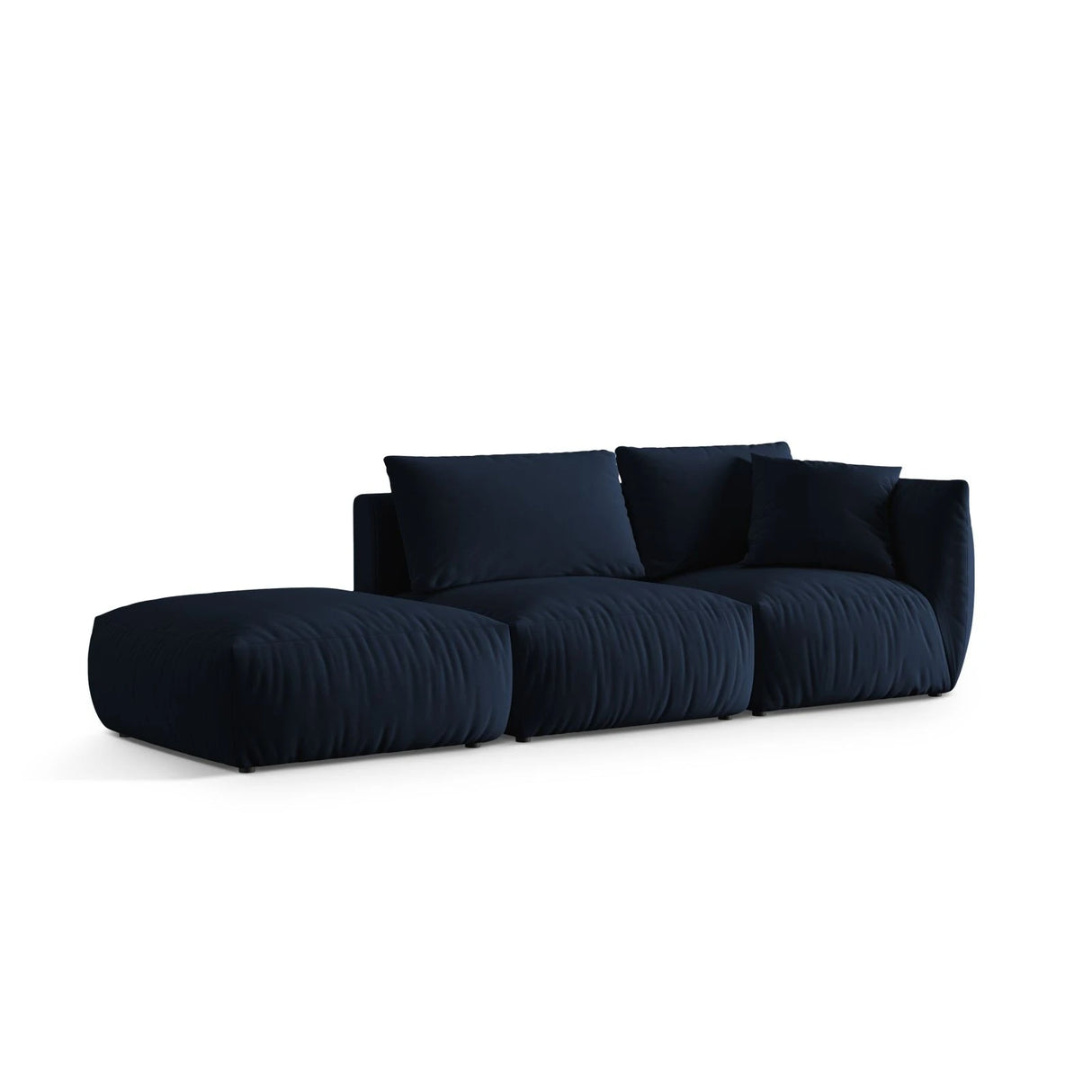 Chris 3-Sitzer Sofa, Links, mit Poufmodul, in Leinenoptik aus Samt (CasDeBl) in Königsblau, 315x100 cm – Bild 4