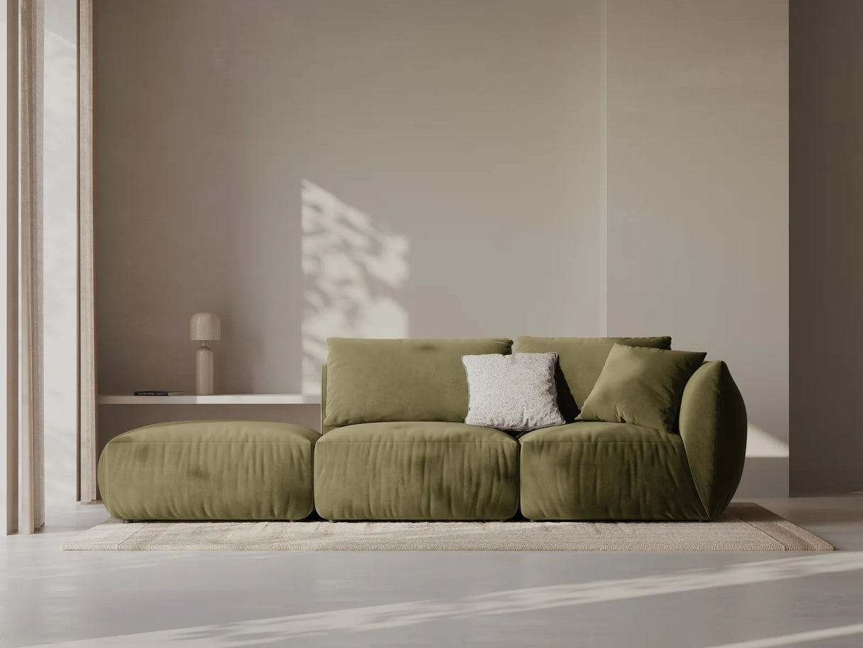 Chris 3-Sitzer Sofa, Links, mit Poufmodul, in Leinenoptik aus Samt (CasFor) in Light Green, 315x100 cm – Bild 2