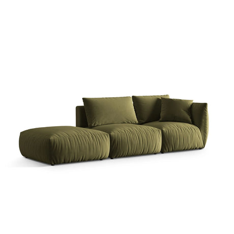 Chris 3-Sitzer Sofa, Links, mit Poufmodul, in Leinenoptik aus Samt (CasFor) in Light Green, 315x100 cm – Bild 4