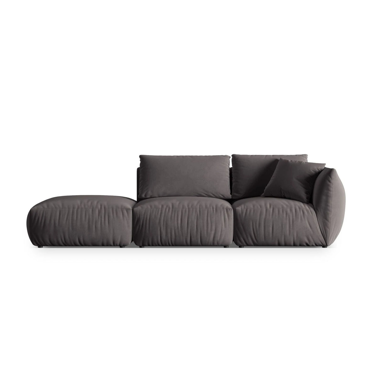 Chris 3-Sitzer Sofa, Links, mit Poufmodul, in Leinenoptik aus Samt (CasGraph) in Dunkelgrau, 315x100 cm – Bild 1