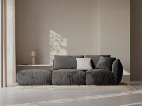Chris 3-Sitzer Sofa, Links, mit Poufmodul, in Leinenoptik aus Samt (CasGraph) in Dunkelgrau, 315x100 cm – Bild 2