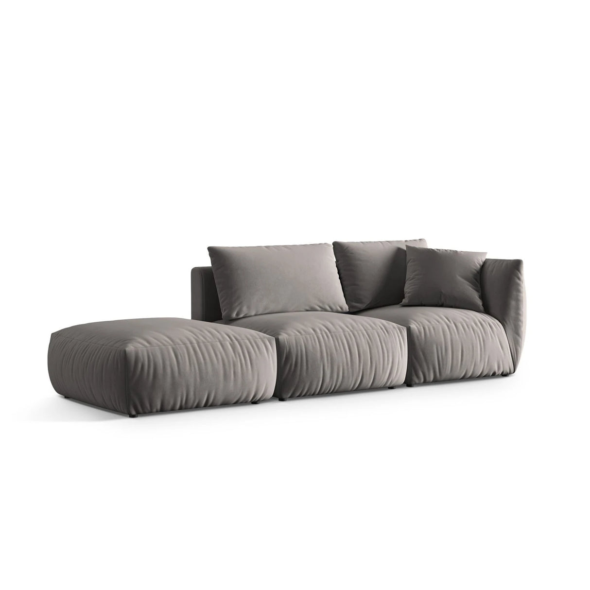 Chris 3-Sitzer Sofa, Links, mit Poufmodul, in Leinenoptik aus Samt (CasSto) in Grau, 315x100 cm – Bild 4
