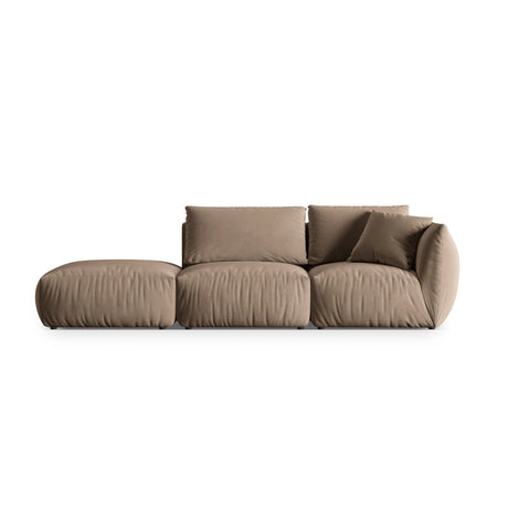 Chris 3-Sitzer Sofa, Links, mit Poufmodul, in Leinenoptik aus Samt (CasTau) in Light Brown, 315x100 cm – Bild 1