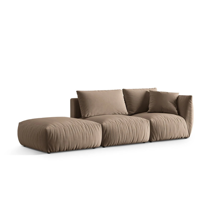 Chris 3-Sitzer Sofa, Links, mit Poufmodul, in Leinenoptik aus Samt (CasTau) in Light Brown, 315x100 cm – Bild 4