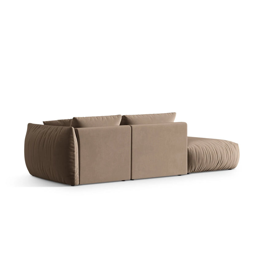 Chris 3-Sitzer Sofa, Links, mit Poufmodul, in Leinenoptik aus Samt (CasTau) in Light Brown, 315x100 cm – Bild 5