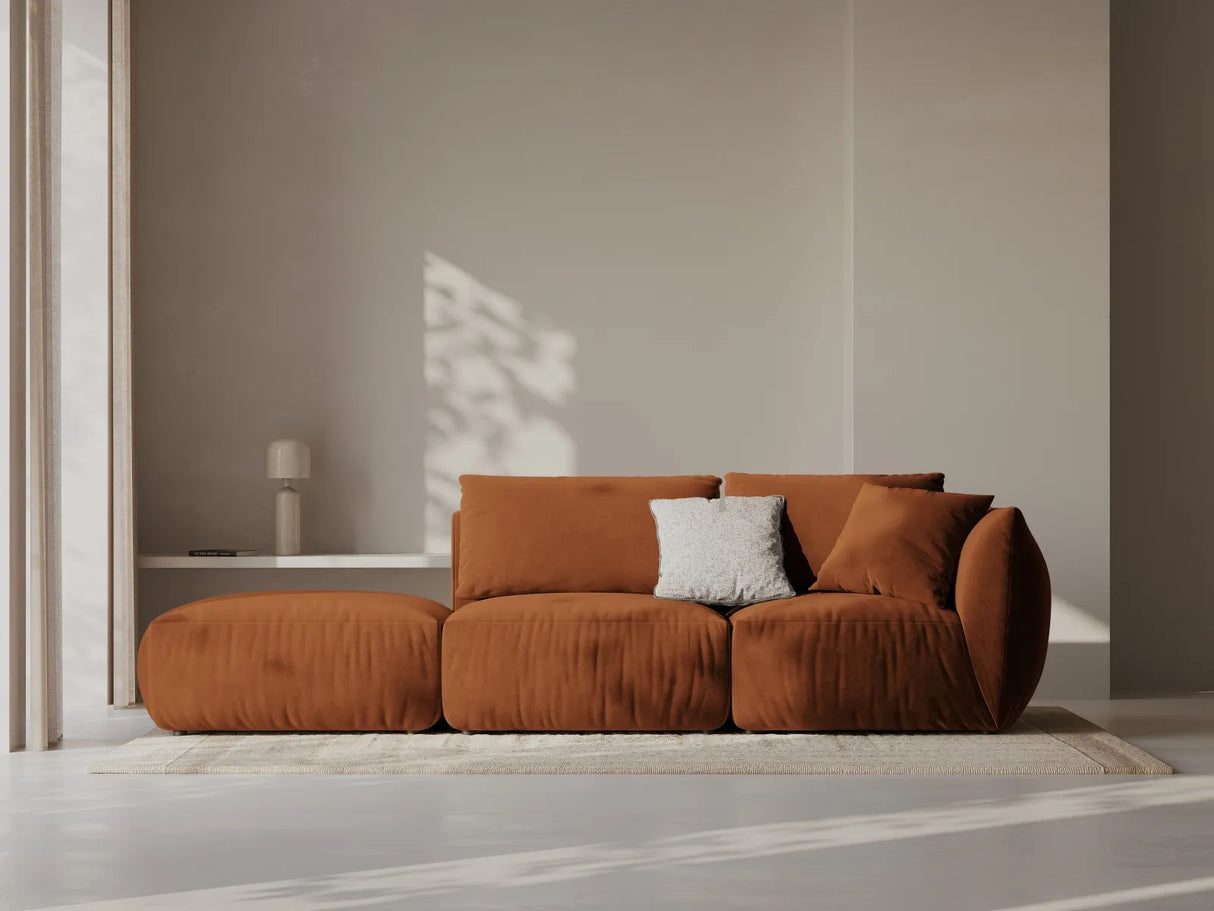 Chris 3-Sitzer Sofa, Links, mit Poufmodul, in Leinenoptik aus Samt (CasTerr) in Terrakotta, 315x100 cm – Bild 2