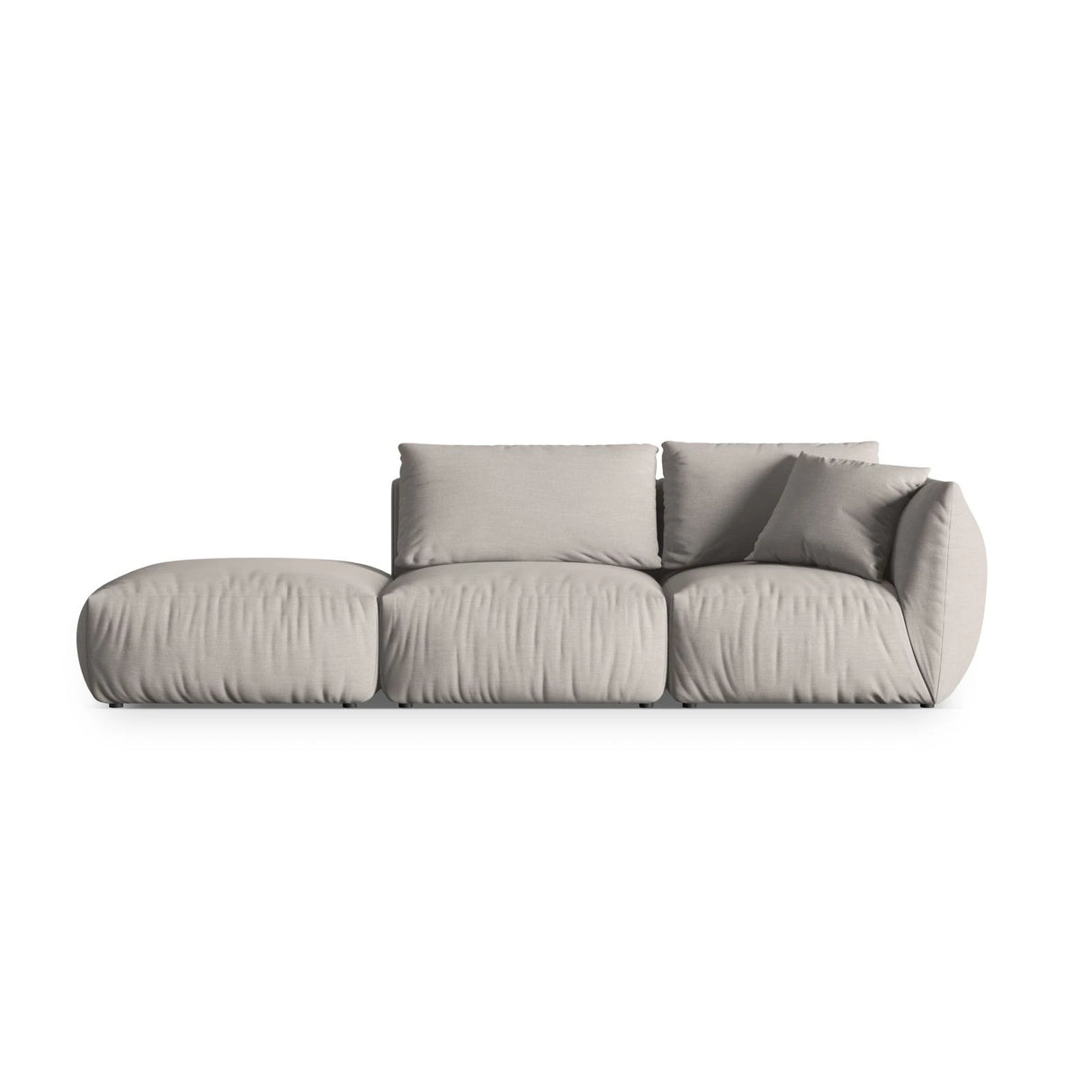 Chris 3-Sitzer Sofa, Links, mit Poufmodul, in Leinenoptik aus Strukturierter Stoff (LIN04) in Natural, 315x100 cm – Bild 1