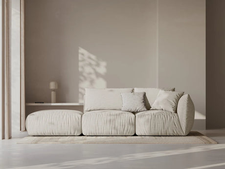 Chris 3-Sitzer Sofa, Links, mit Poufmodul, in Leinenoptik aus Strukturierter Stoff (LIN04) in Natural, 315x100 cm – Bild 2