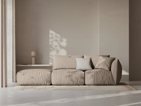 Chris 3-Sitzer Sofa, Links, mit Poufmodul, in Leinenoptik aus Strukturierter Stoff (LIN32) in Sand, 315x100 cm – Bild 2