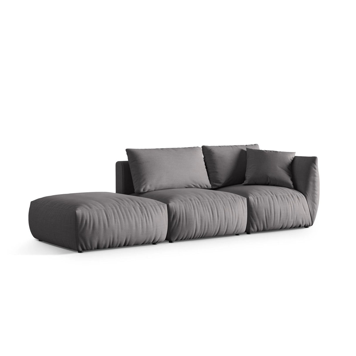Chris 3-Sitzer Sofa, Links, mit Poufmodul, in Leinenoptik aus Strukturierter Stoff (LIN32) in Sand, 315x100 cm – Bild 4