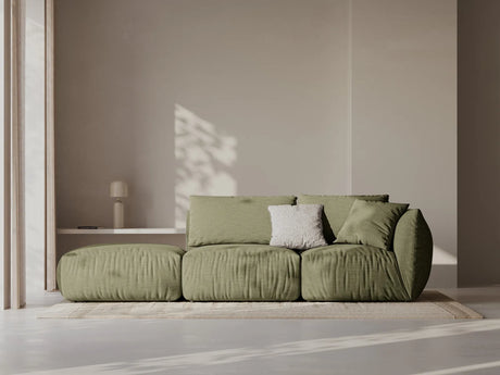 Chris 3-Sitzer Sofa, Links, mit Poufmodul, in Leinenoptik aus Strukturierter Stoff (LIN74) in Light Green, 315x100 cm – Bild 2