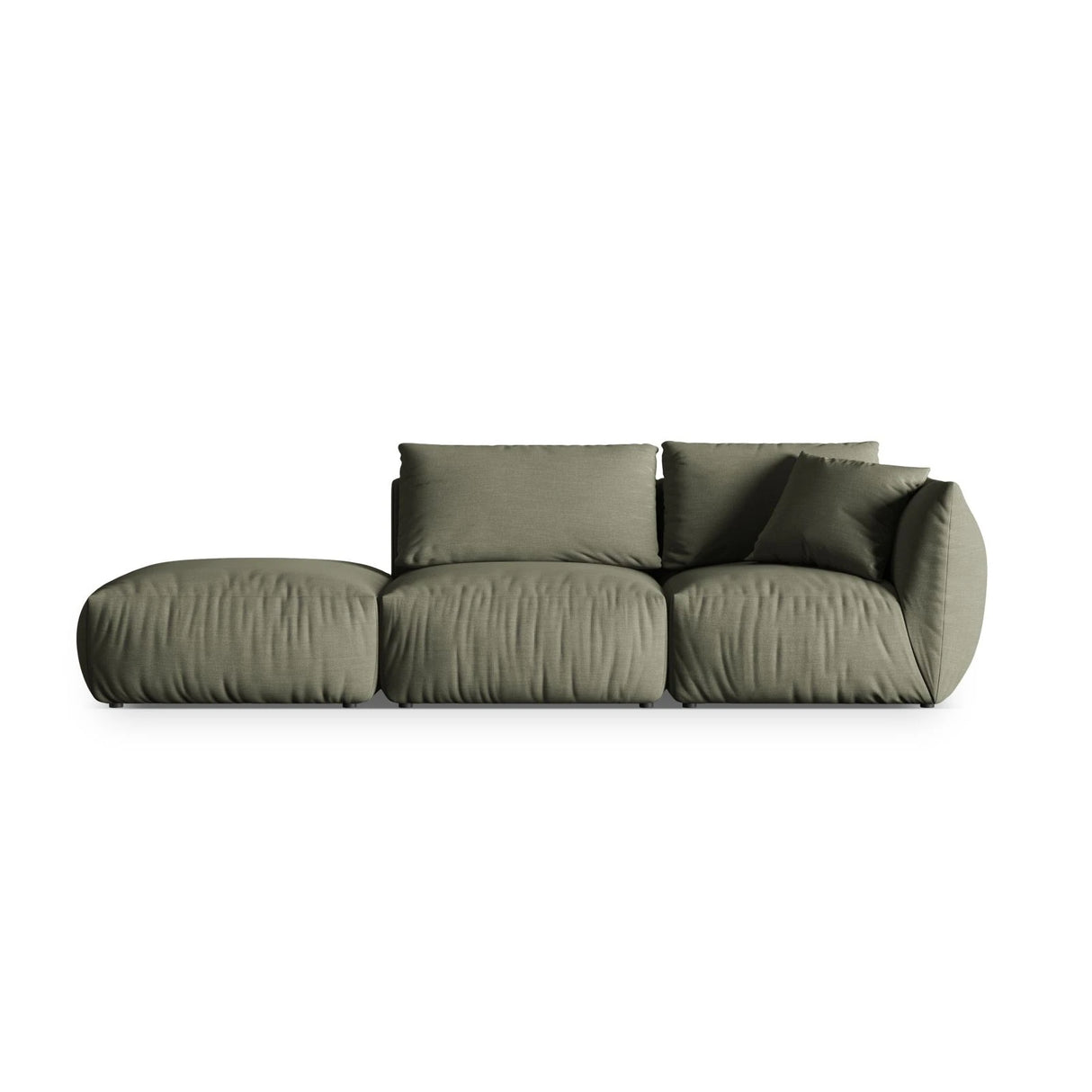 Chris 3-Sitzer Sofa, Links, mit Poufmodul, in Leinenoptik aus Strukturierter Stoff (LIN81) in Muted Blue, 315x100 cm – Bild 1