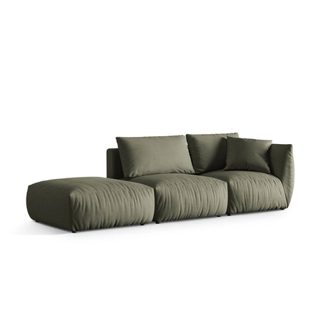 Chris 3-Sitzer Sofa, Links, mit Poufmodul, in Leinenoptik aus Strukturierter Stoff (LIN81) in Muted Blue, 315x100 cm – Bild 4