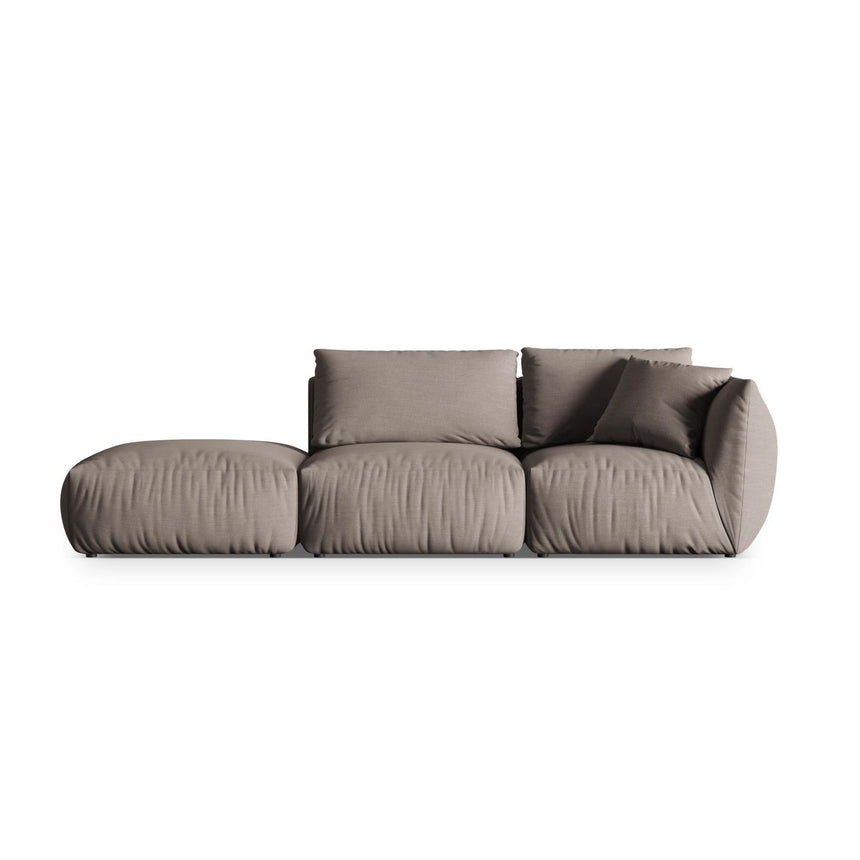Chris 3-Sitzer Sofa, Links, mit Poufmodul, in Leinenoptik aus Strukturierter Stoff (LINS07) in Concrete, 315x100 cm – Bild 1