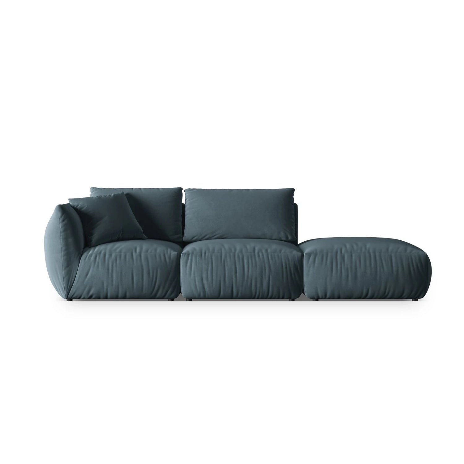 Chris 3-Sitzer Sofa, Rechts, mit Poufmodul, in Leinenoptik aus Samt (CasDaBl) in Pastel Blue, 315x100 cm – Bild 1
