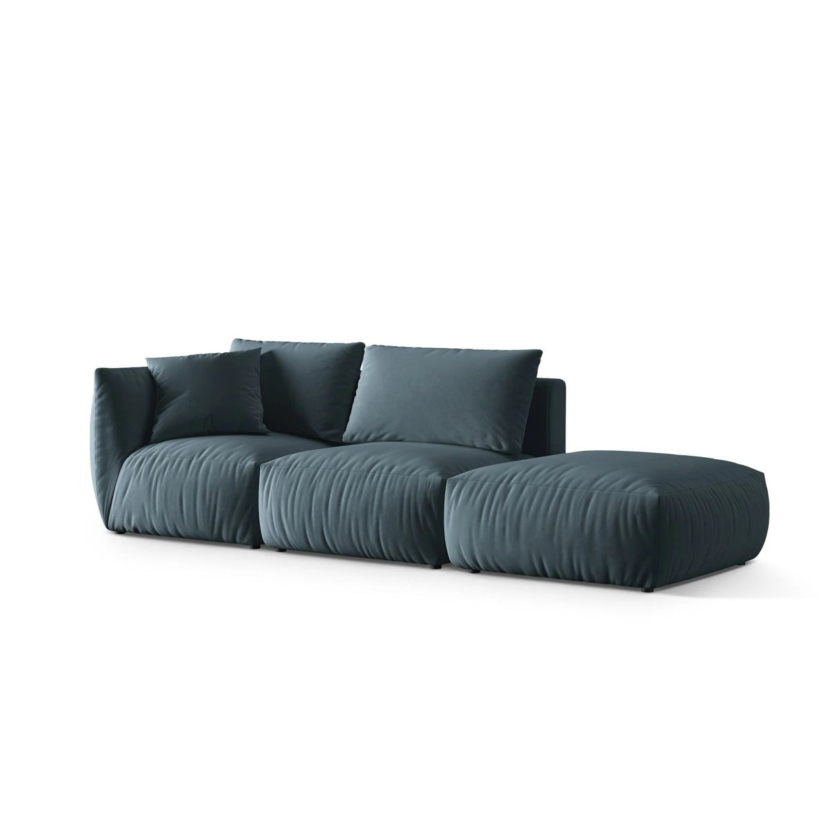 Chris 3-Sitzer Sofa, Rechts, mit Poufmodul, in Leinenoptik aus Samt (CasDaBl) in Pastel Blue, 315x100 cm – Bild 4
