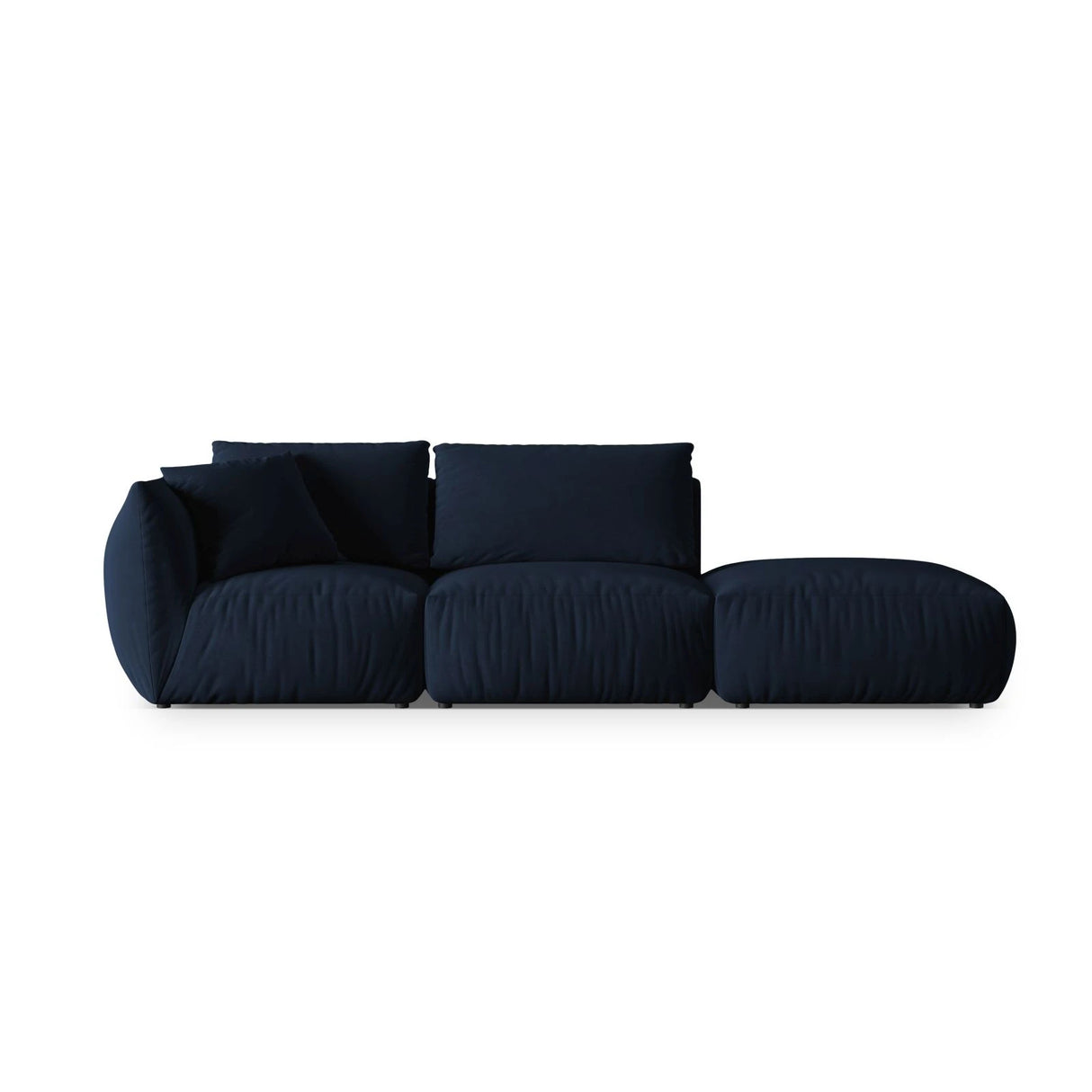 Chris 3-Sitzer Sofa, Rechts, mit Poufmodul, in Leinenoptik aus Samt (CasDeBl) in Königsblau, 315x100 cm – Bild 1