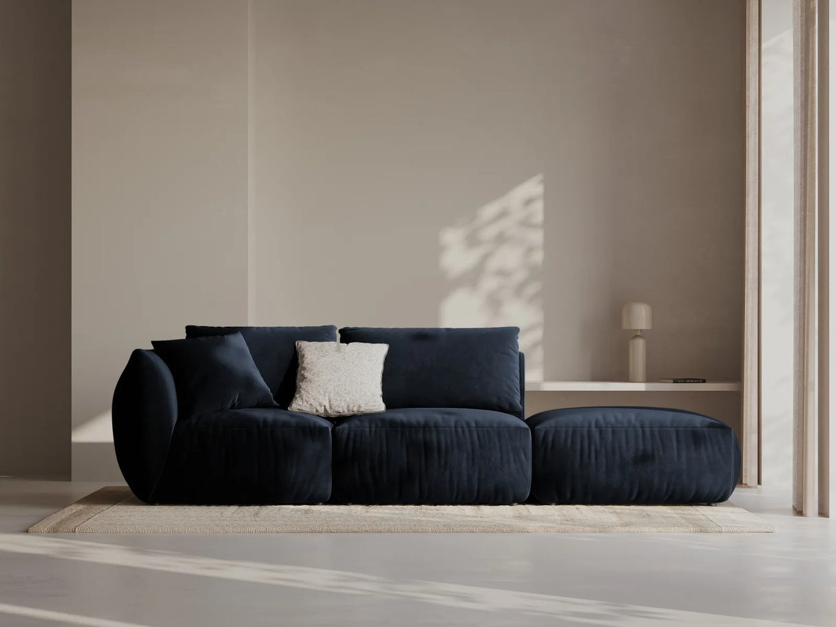 Chris 3-Sitzer Sofa, Rechts, mit Poufmodul, in Leinenoptik aus Samt (CasDeBl) in Königsblau, 315x100 cm – Bild 2