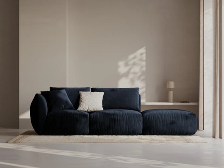Chris 3-Sitzer Sofa, Rechts, mit Poufmodul, in Leinenoptik aus Samt (CasDeBl) in Königsblau, 315x100 cm – Bild 2