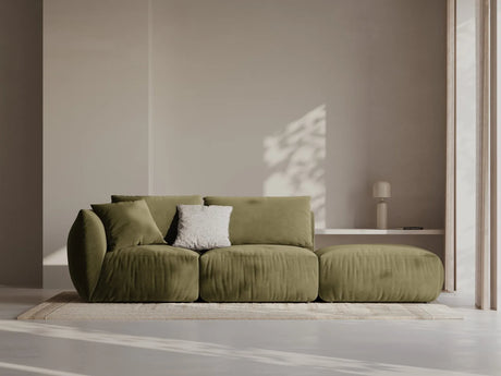 Chris 3-Sitzer Sofa, Rechts, mit Poufmodul, in Leinenoptik aus Samt (CasFor) in Light Green, 315x100 cm – Bild 2