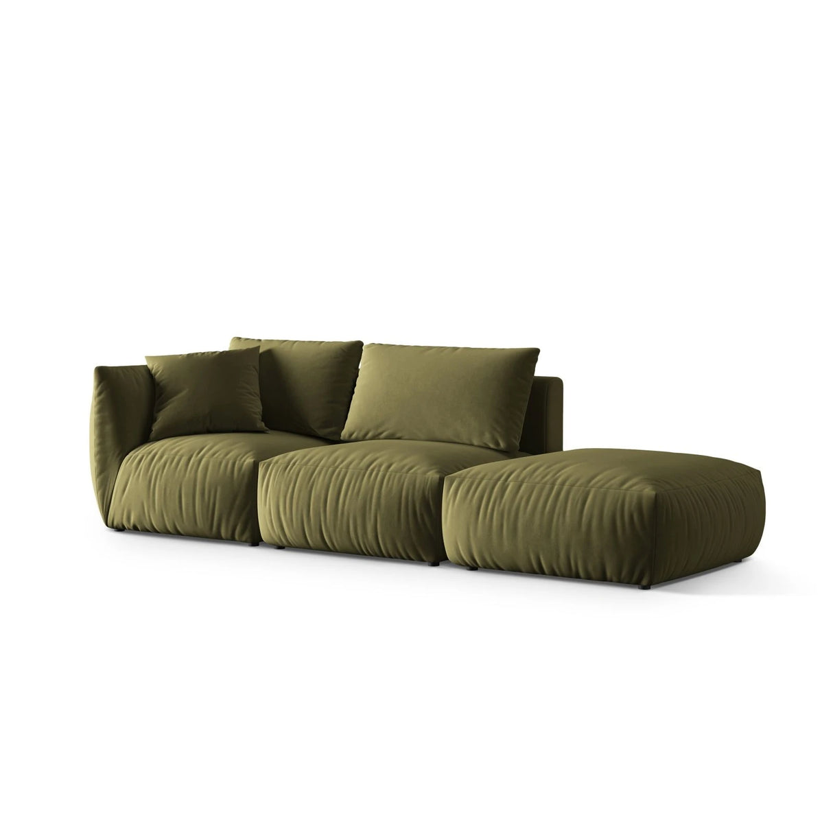 Chris 3-Sitzer Sofa, Rechts, mit Poufmodul, in Leinenoptik aus Samt (CasFor) in Light Green, 315x100 cm – Bild 4