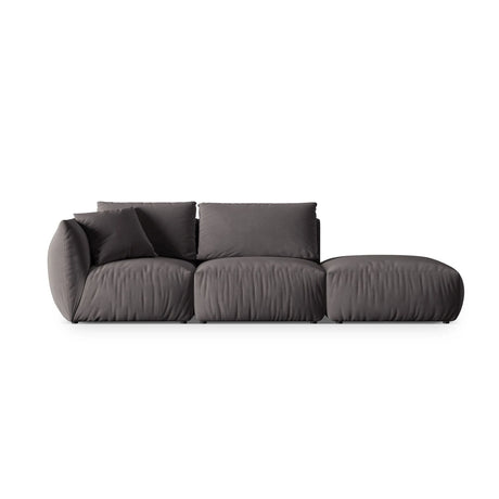 Chris 3-Sitzer Sofa, Rechts, mit Poufmodul, in Leinenoptik aus Samt (CasGraph) in Dunkelgrau, 315x100 cm – Bild 1