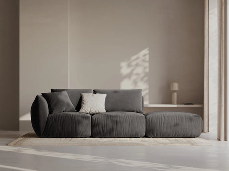 Chris 3-Sitzer Sofa, Rechts, mit Poufmodul, in Leinenoptik aus Samt (CasGraph) in Dunkelgrau, 315x100 cm – Bild 2