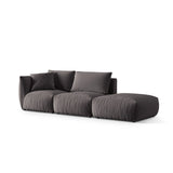 Chris 3-Sitzer Sofa, Rechts, mit Poufmodul, in Leinenoptik aus Samt (CasGraph) in Dunkelgrau, 315x100 cm – Bild 4