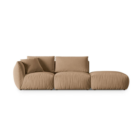 Chris 3-Sitzer Sofa, Rechts, mit Poufmodul, in Leinenoptik aus Samt (CasLio) in Sand, 315x100 cm – Bild 1