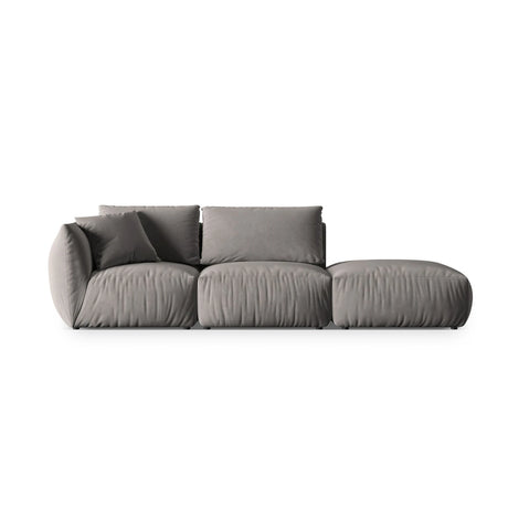 Chris 3-Sitzer Sofa, Rechts, mit Poufmodul, in Leinenoptik aus Samt (CasSto) in Grau, 315x100 cm – Bild 1