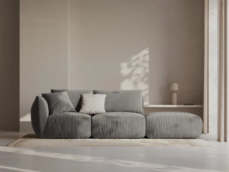 Chris 3-Sitzer Sofa, Rechts, mit Poufmodul, in Leinenoptik aus Samt (CasSto) in Grau, 315x100 cm – Bild 2
