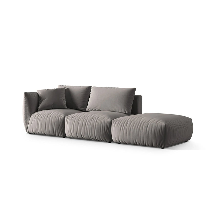 Chris 3-Sitzer Sofa, Rechts, mit Poufmodul, in Leinenoptik aus Samt (CasSto) in Grau, 315x100 cm – Bild 4