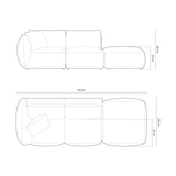 Chris 3-Sitzer Sofa, Rechts, mit Poufmodul, in Leinenoptik aus Samt oder Strukturstoff, 315x100 cm – Bild 3