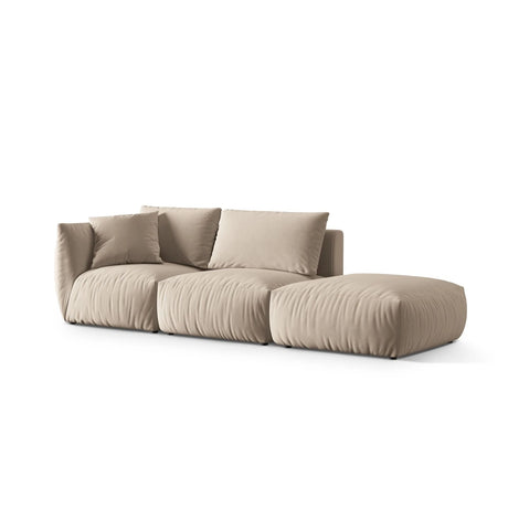 Chris 3-Sitzer Sofa, Rechts, mit Poufmodul, in Leinenoptik aus Samt oder Strukturstoff, 315x100 cm – Bild 4