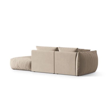 Chris 3-Sitzer Sofa, Rechts, mit Poufmodul, in Leinenoptik aus Samt oder Strukturstoff, 315x100 cm – Bild 5