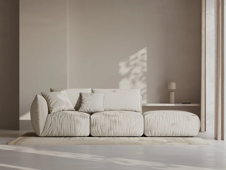 Chris 3-Sitzer Sofa, Rechts, mit Poufmodul, in Leinenoptik aus Strukturierter Stoff (LIN04) in Natural, 315x100 cm – Bild 2
