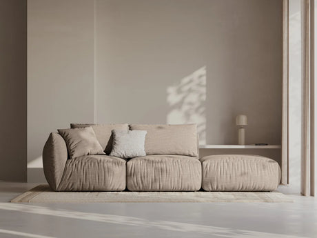Chris 3-Sitzer Sofa, Rechts, mit Poufmodul, in Leinenoptik aus Strukturierter Stoff (LIN32) in Sand, 315x100 cm – Bild 2
