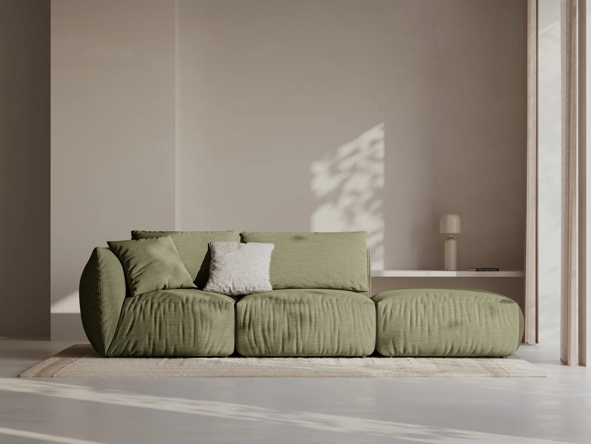 Chris 3-Sitzer Sofa, Rechts, mit Poufmodul, in Leinenoptik aus Strukturierter Stoff (LIN74) in Light Green, 315x100 cm – Bild 2