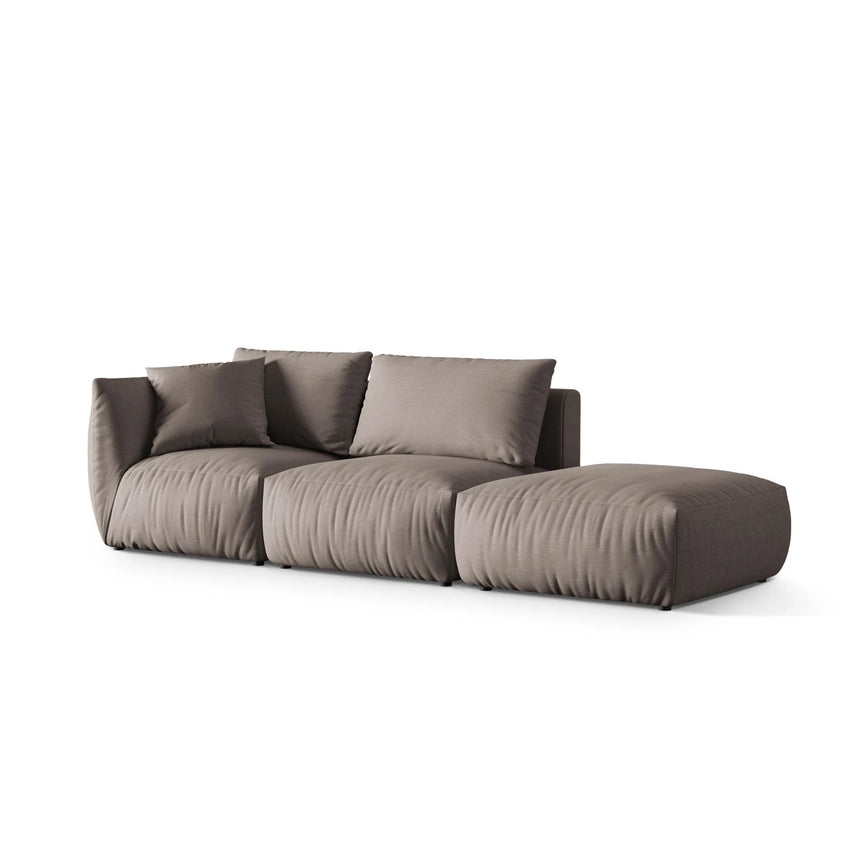 Chris 3-Sitzer Sofa, Rechts, mit Poufmodul, in Leinenoptik aus Strukturierter Stoff (LINS07) in Concrete, 315x100 cm – Bild 4
