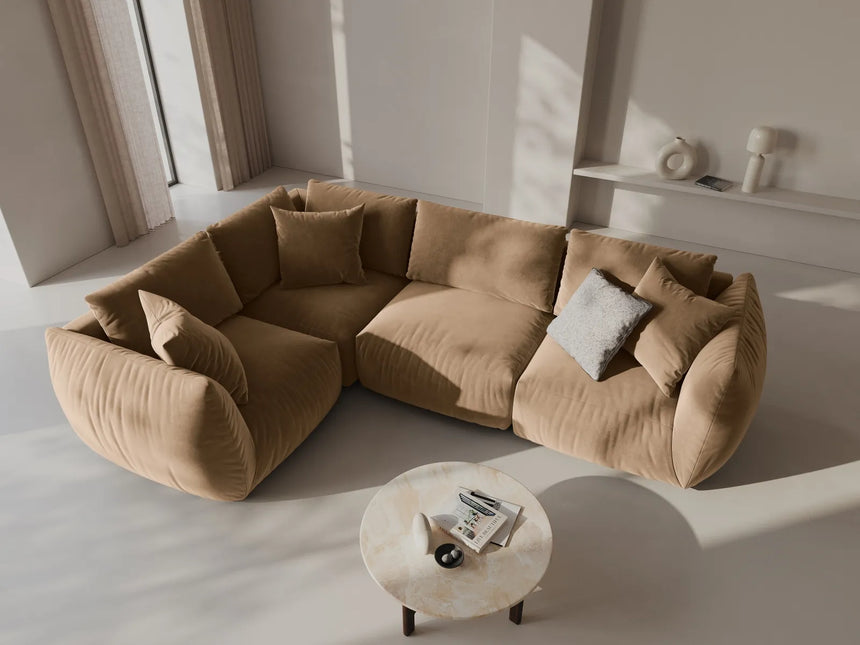 Chris 5-Sitzer Ecksofa Links, in Leinenoptik aus Samt (CasLio) in Sand, 295x210 cm – Bild 2