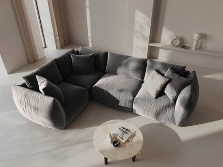 Chris 5-Sitzer Ecksofa Links, in Leinenoptik aus Samt (CasSto) in Grau, 295x210 cm – Bild 2